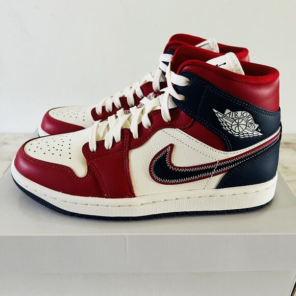 NIKE Air Jordan 1 Mid SE Gym Red/Sail/Light Iron Ore/Midnight Navy - US 7 - Picture 1 of 7